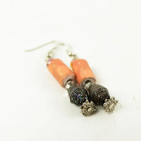 Lot of 2 Pairs Dangle Earrings Silver-Tone Orange/Black & Purple