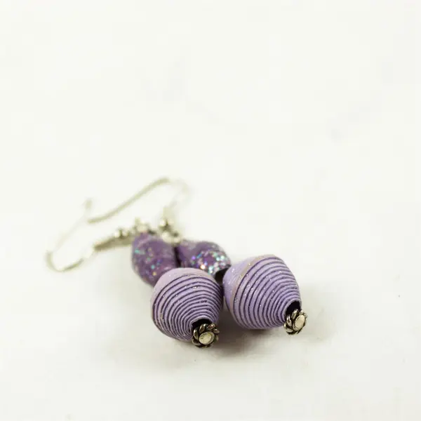 Lot of 2 Pairs Dangle Earrings Silver-Tone Orange/Black & Purple