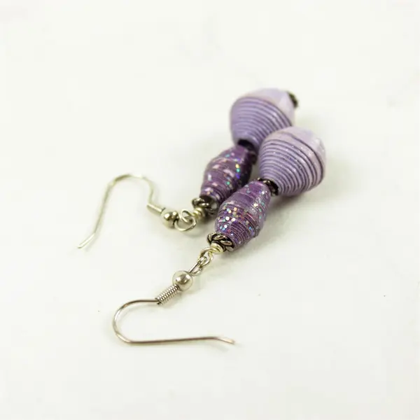 Lot of 2 Pairs Dangle Earrings Silver-Tone Orange/Black & Purple