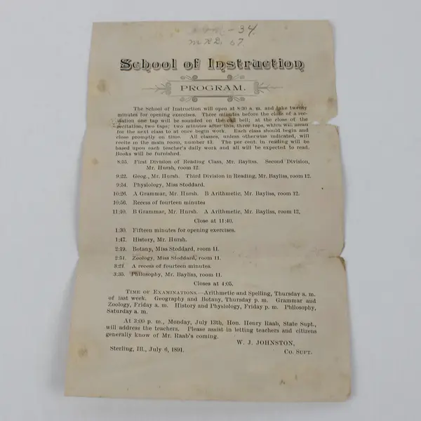 Sterling Illinois 1891 School Of Instruction Program Teacher Training