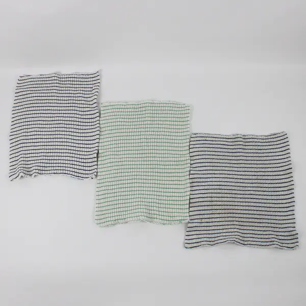Lot Of 3 Unbranded Matching Striped (2 Blue, 1 Green) On White Woven Washcloth