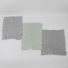 Lot Of 3 Unbranded Matching Striped (2 Blue, 1 Green) On White Woven Washcloth