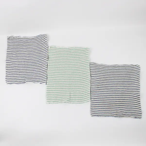Lot Of 3 Unbranded Matching Striped (2 Blue, 1 Green) On White Woven Washcloth