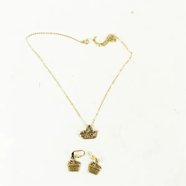 Longaberger Set of 3 9" Gold-Tone Basket Necklace & Pierced Earrings