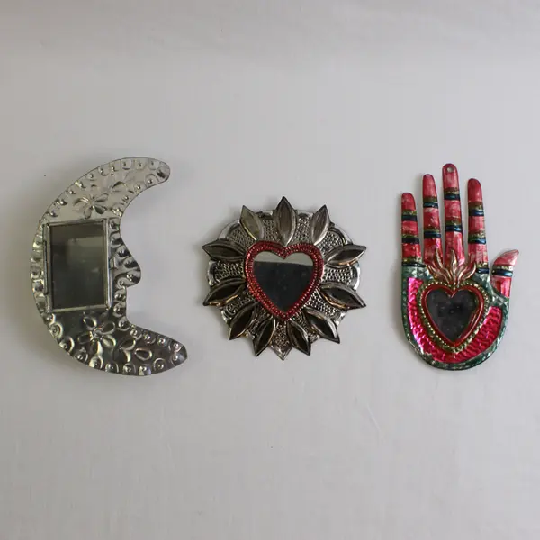 Lot of 3 Unbranded Decorative Embossed Tin Mirrors/Trinket Holder Moon Hand