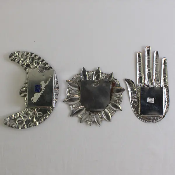 Lot of 3 Unbranded Decorative Embossed Tin Mirrors/Trinket Holder Moon Hand