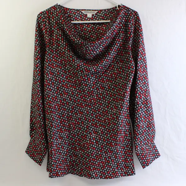Vintage Pendleton Women's 10 100% Silk Geometric Drape Neck Long Sleeve Blouse