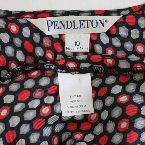 Vintage Pendleton Women's 10 100% Silk Geometric Drape Neck Long Sleeve Blouse