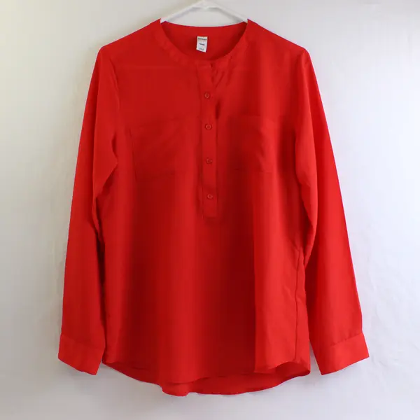 Old Navy Women's M Red Chiffon Long Sleeve 3/4 Button Tunic Blouse