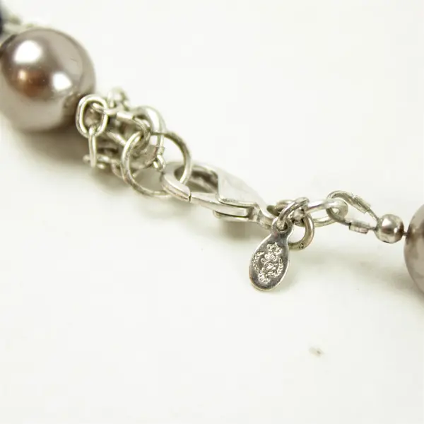 17" Black & Silver-Toned Beaded Necklace Clear Crystal Metallic Beads