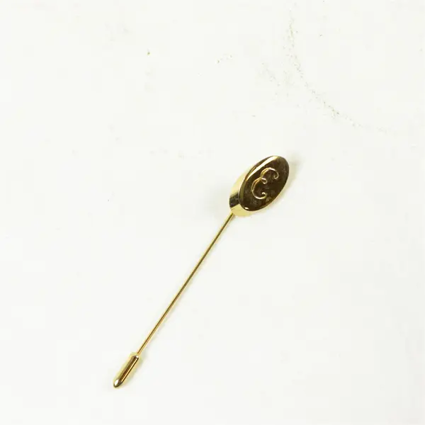 Gold Tone Letter E Lapel Pin Brooch Initial E 2.5in