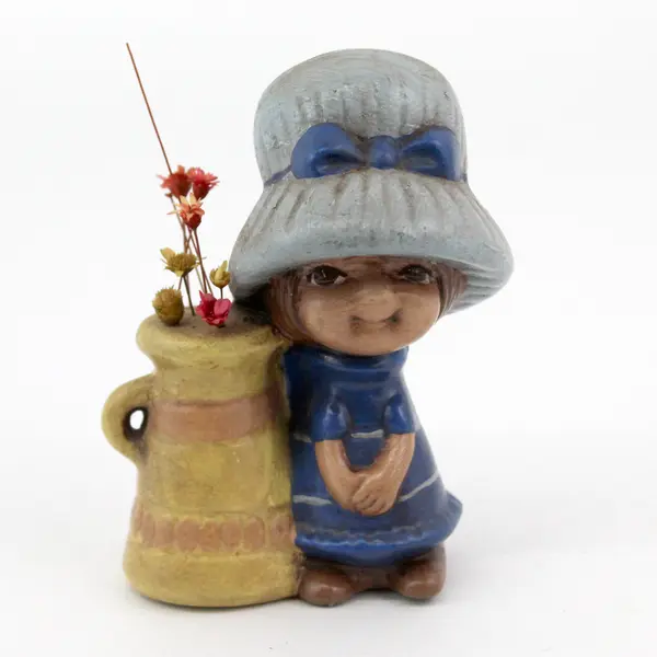 Vintage Victorian Girl With a Pitcher Of Flowers Ceramic Figurine 