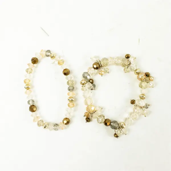 Lot of 2 Stretch Bracelets Bronze-Tone with Clear Crystal Beads