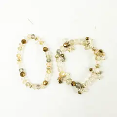 Lot of 2 Stretch Bracelets Bronze-Tone with Clear Crystal Beads