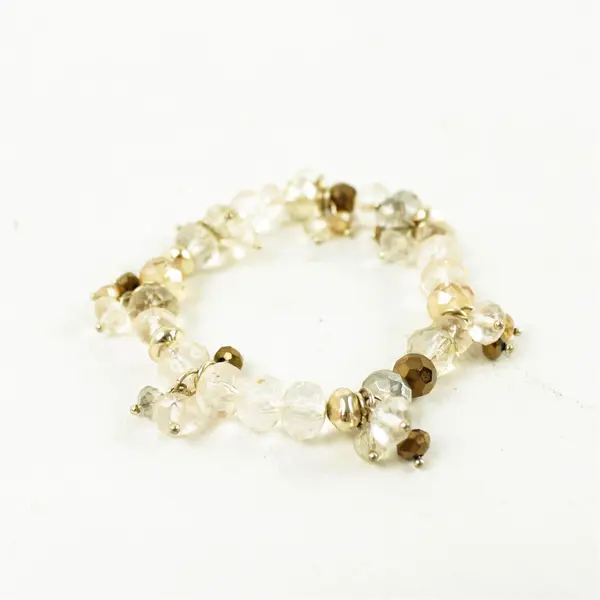 Lot of 2 Stretch Bracelets Bronze-Tone with Clear Crystal Beads