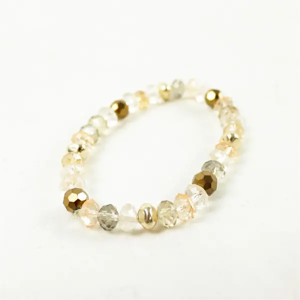 Lot of 2 Stretch Bracelets Bronze-Tone with Clear Crystal Beads