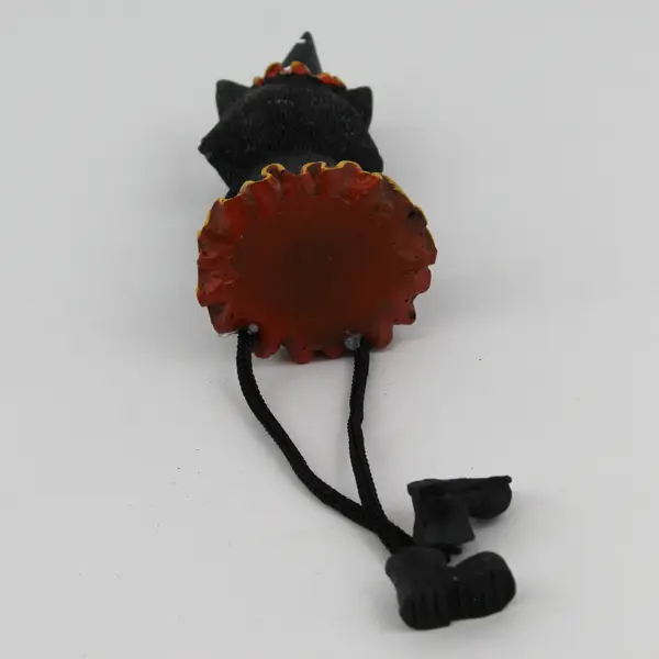 Halloween Black Cat Holding a Skull Dangling Legs Shelf Sitter Figurine
