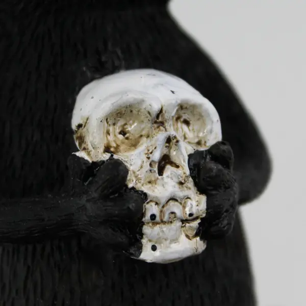 Halloween Black Cat Holding a Skull Dangling Legs Shelf Sitter Figurine