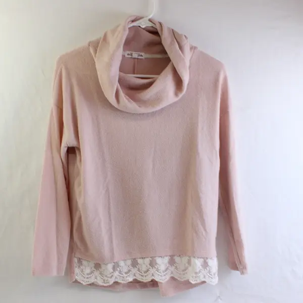 Ten Sixty Sherman Girls Juniors L Pink Turtleneck Lace Trim Long Sleeve Sweater