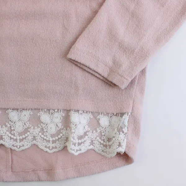 Ten Sixty Sherman Girls Juniors L Pink Turtleneck Lace Trim Long Sleeve Sweater