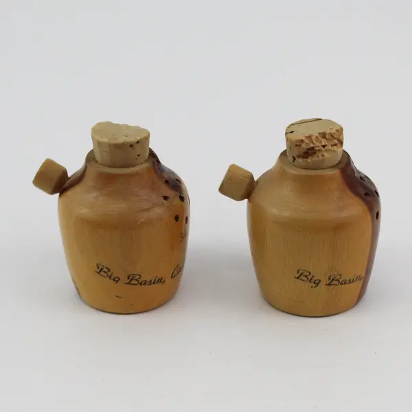 Big Basin California Souvenir Myrtlewood Salt & Pepper Shakers Moonshine Jugs