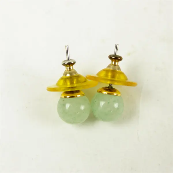 Vintage Napier Jadeite Gold-Tone Round Pierced Earrings