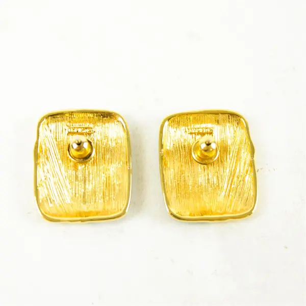 Monet Vintage Black Enamel Gold-Tone Accent Earrings 1"