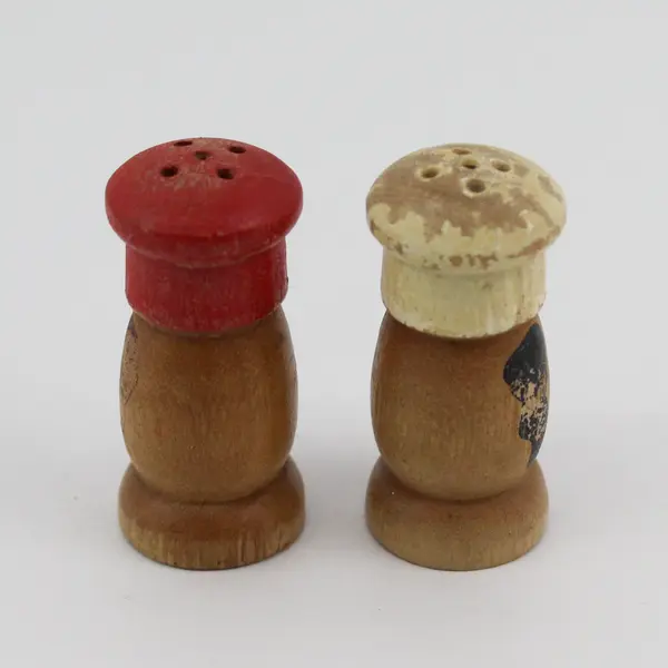 Vintage MCM Wooden Boy & Girl Chef Salt Pepper Shakers Hand-Painted 2"