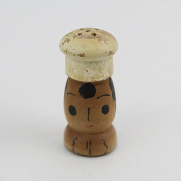 Vintage MCM Wooden Boy & Girl Chef Salt Pepper Shakers Hand-Painted 2"