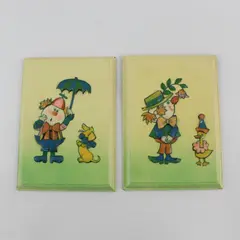 Set Of 2 Handmade Decoupaged Clown And Animal Wall Plaques 7" x 5"