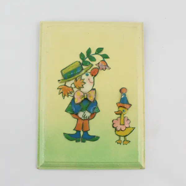 Set Of 2 Handmade Decoupaged Clown And Animal Wall Plaques 7" x 5"