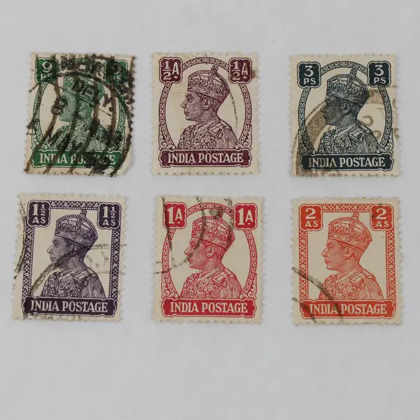 Lot Of 6 India King George VI 0.5/1/1.5/2As 3ps 9ps Stamps Used Canceled