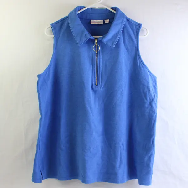 Belle By Kim Gravel Women's 1X Blue Collared Zipper Neck Sleeveless Knit Shirt