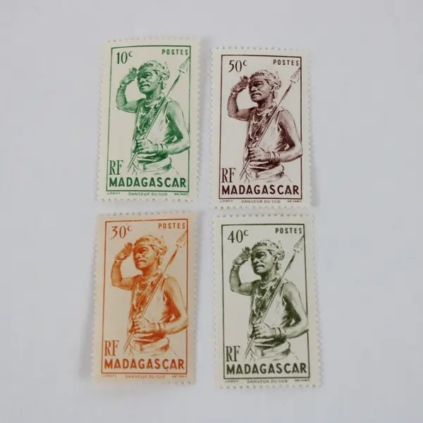 Lot Of 4 French Madagascar Man With Spear 10/30/40/50c Stamps MNH