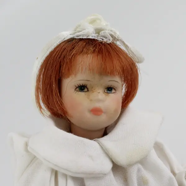 Vintage Small Articulated Joints Porcelain Doll Red Hair