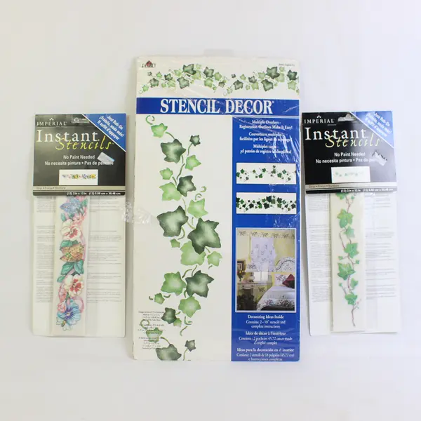 Lot Of 3 English Ivy Patterned Plaid Stencil Decor & 2 Imperial Instant Stencils