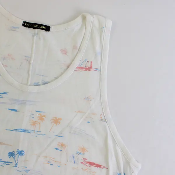 Rag & Bone Jean Women's M White Beach/Palm Tree Graphic 100% Cotton Tank Top