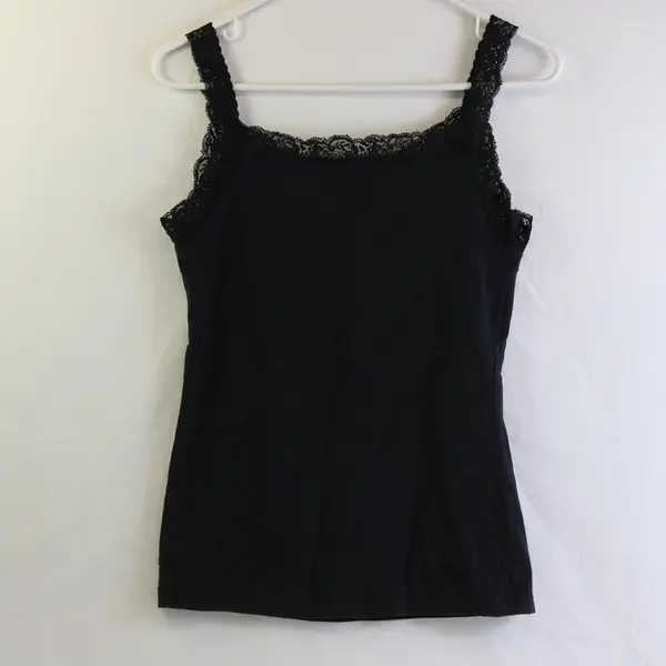 Steve Women's M Black Lacy Trim Neck and Straps Camisole Tank Top Y2K