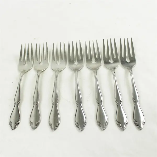 Lot of 7 Oneida Berkeley Square Stainless Salad Forks 6in