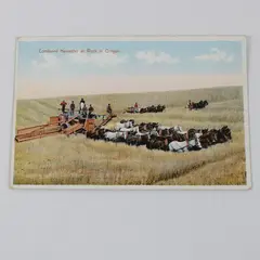 Vintage Combined Harvester At Work In Oregon Lithograph Postcard J.K. Gill Co