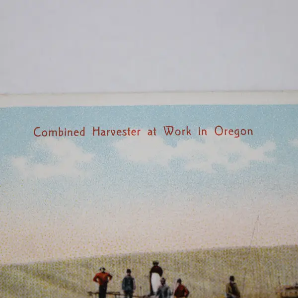Vintage Combined Harvester At Work In Oregon Lithograph Postcard J.K. Gill Co