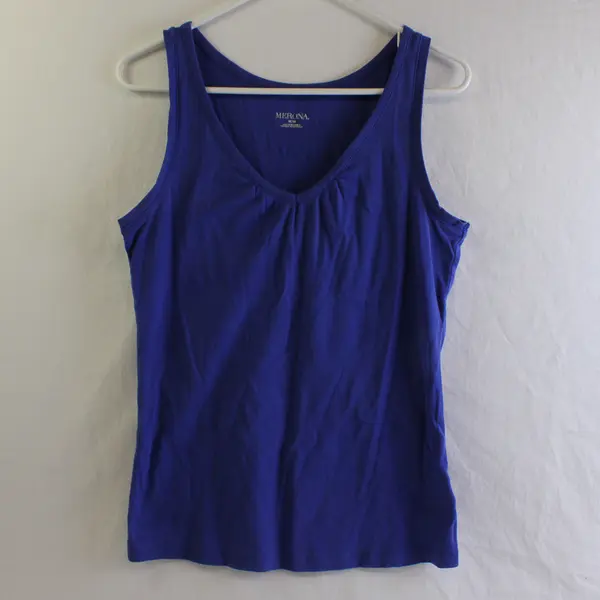 Merona Women's M Blue 100% Cotton V-Neck Stretch Tank Top