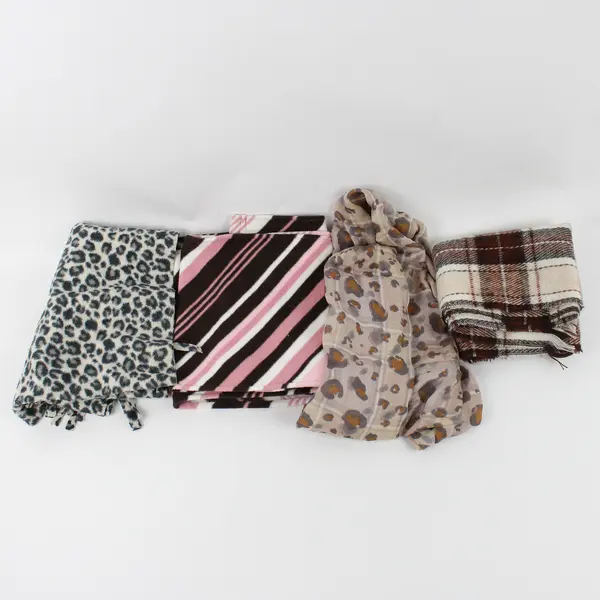 Lot of 4 Mixed Patterns and Fabrics Long Scarves