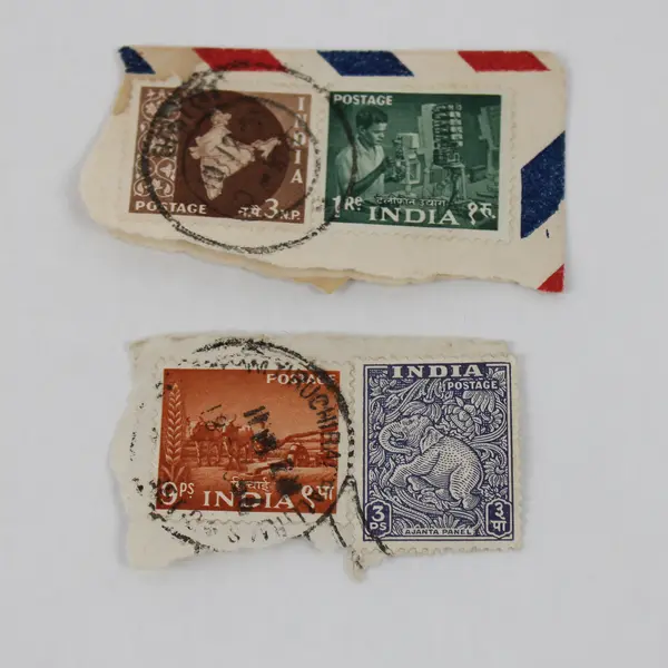 Lot Of 4 Indian Stamps Used On Paper Agriculture Telephones Ajanta Cave Elephant