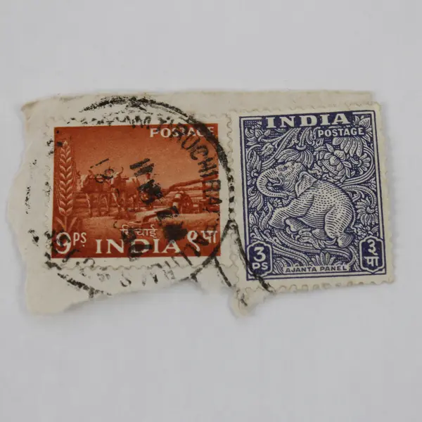 Lot Of 4 Indian Stamps Used On Paper Agriculture Telephones Ajanta Cave Elephant