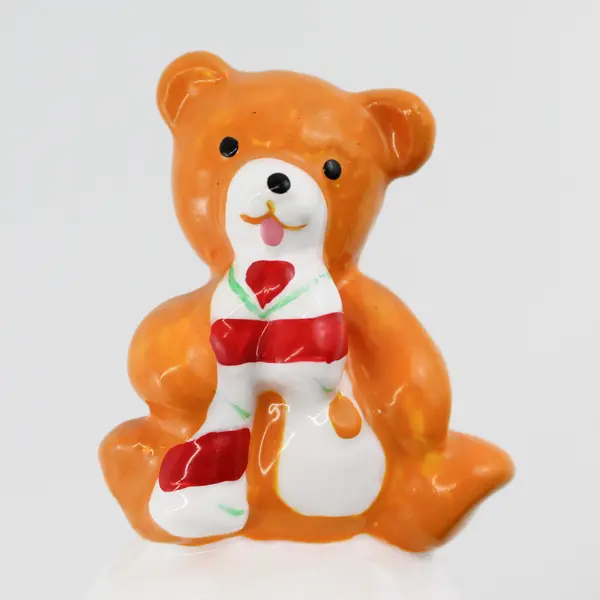 Vintage Ceramic Christmas Bell  Bear W/Candy Cane Handle 5"