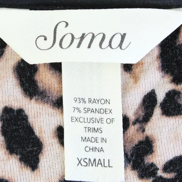 Soma Women’s Size XS Black w/Cheetah Long Sleeve Stretchy Sleep/Lounge Shirt
