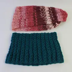 Lot of 2 Handmade Crochet Infinity Scarf Cowls - Teal and Purple Tones
