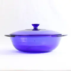 Vintage Anchor Hocking 2qt Glass Serving Casserole Bowl Cobalt Blue w/Lid 