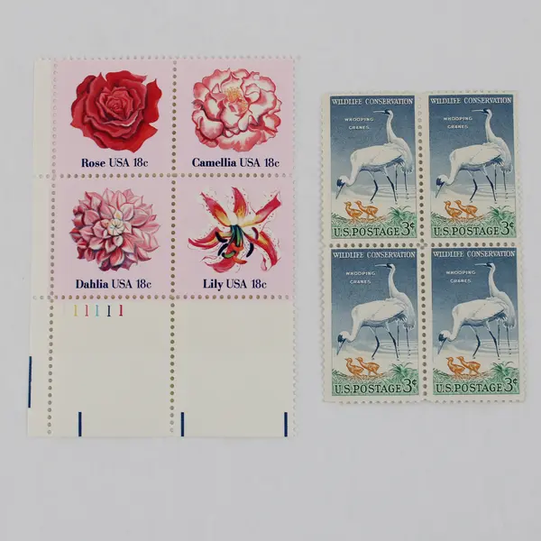 Lot Of 2 US 4 Stamp Blocks Wildlife Conservation 1957 Flowers 1981 MNH